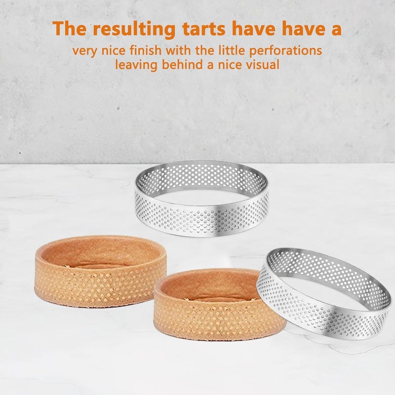 Aringfes 10 Pcs 3.14 Inch 304 Stainless Steel Tart Ring, Heat-Resistant Perforated Cake Mousse Ring, Round Ring Baking Small Fruit Tarte Crust Tools (8cm) - Image 2